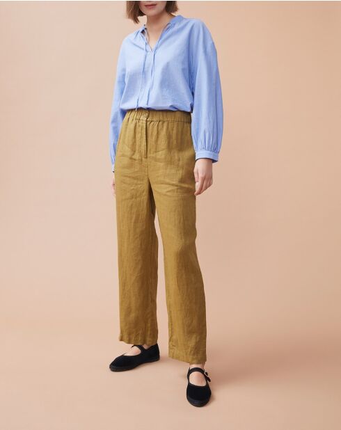 Pantalones Lauriane khaki 100% lino
