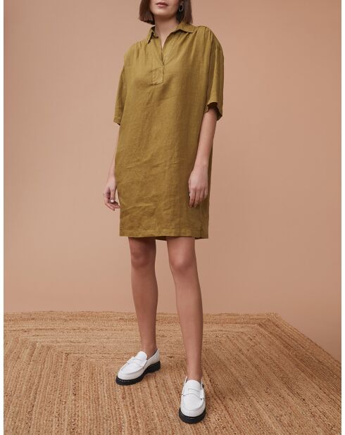 Laureen khakifarbenes Kleid aus 100% Leinen