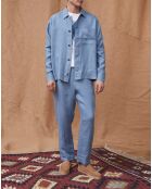 Blauwe jas van 100% linnen Vaness