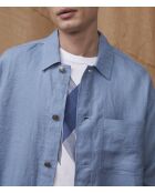 Blauwe jas van 100% linnen Vaness