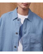 Blauwe jas van 100% linnen Vaness