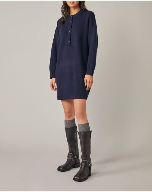 Marineblaues Kleid Enois aus Wollmischung