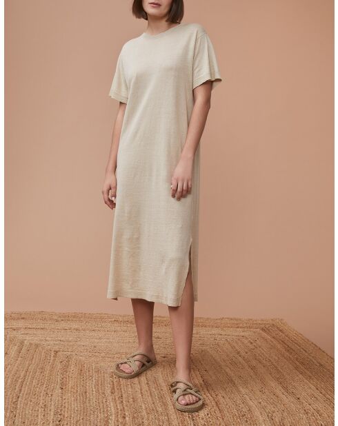 Beiges Kleid Nanou aus Leinen und Baumwolle