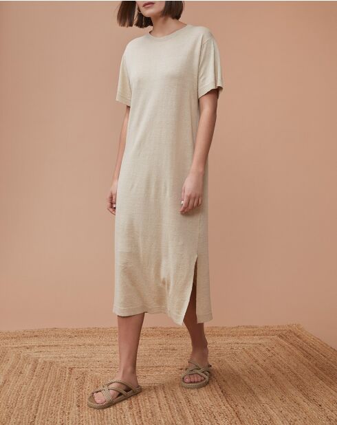 Beiges Kleid Nanou aus Leinen und Baumwolle