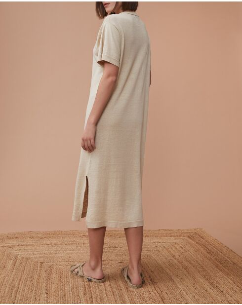 Beiges Kleid Nanou aus Leinen und Baumwolle