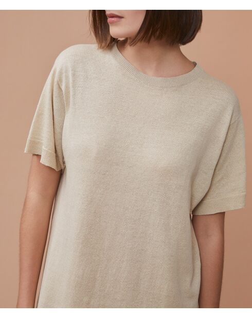 Beiges Kleid Nanou aus Leinen und Baumwolle