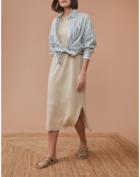 Beiges Kleid Nanou aus Leinen und Baumwolle