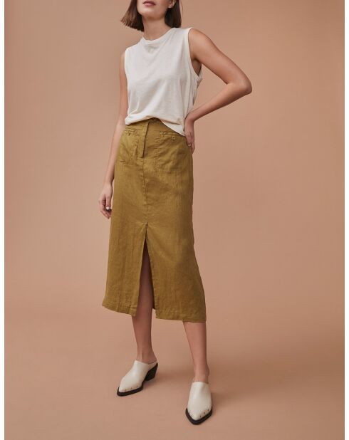 Falda Laura caqui 100% lino