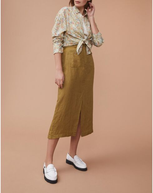 Falda Laura caqui 100% lino