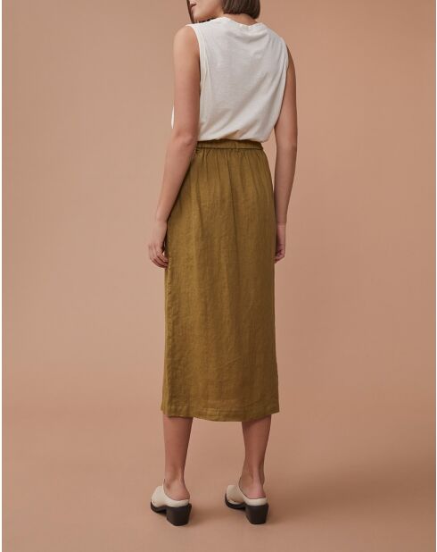 Falda Laura caqui 100% lino