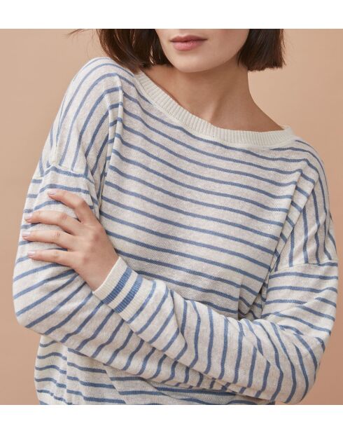 Pull 100% lin Noelya ray bleu