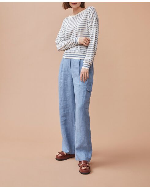 Pull 100% lin Noelya ray bleu