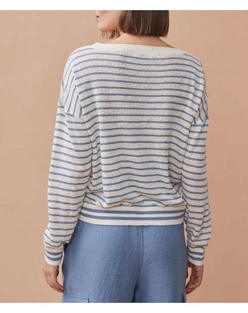 Pull 100% lin Noelya ray bleu