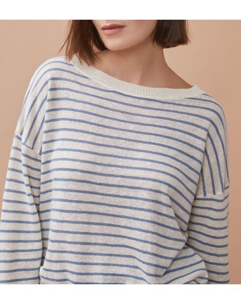 Pull 100% lin Noelya ray bleu