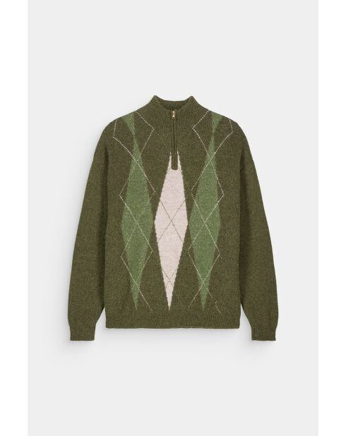 Pullover Ronnie khaki in misto alpaca jacquard