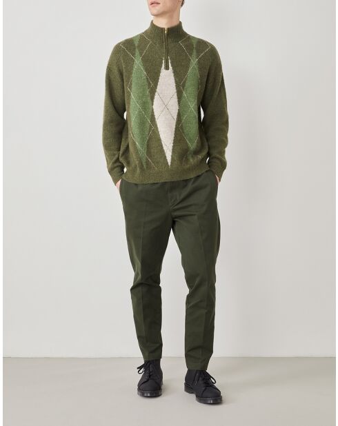 Pullover Ronnie khaki in misto alpaca jacquard