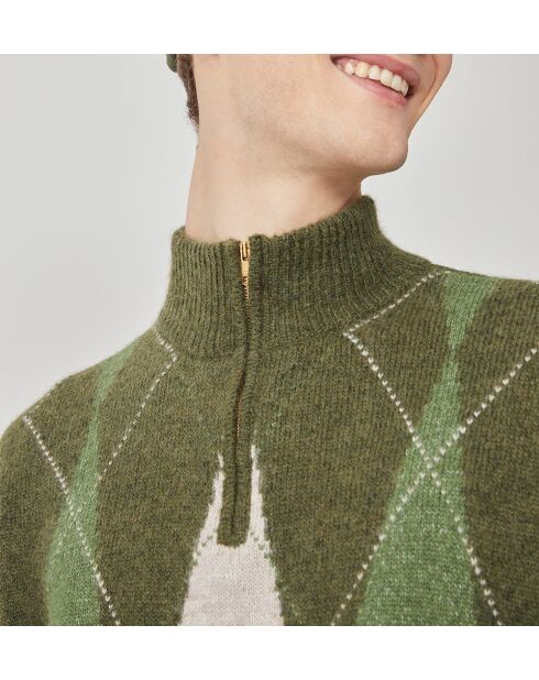 Pullover Ronnie khaki in misto alpaca jacquard