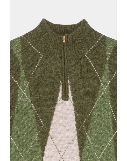 Pullover Ronnie khaki in misto alpaca jacquard