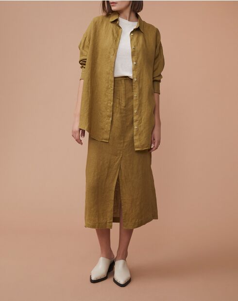 Laula khaki overhemd van 100% linnen