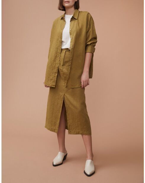 Laula khaki overhemd van 100% linnen