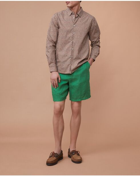 Korte broek van 100% linnen Valmond avocado