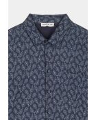 Donkerblauw hemd met bloemen Bart