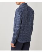 Donkerblauw hemd met bloemen Bart