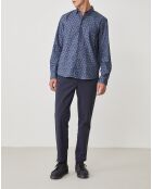 Donkerblauw hemd met bloemen Bart