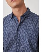 Donkerblauw hemd met bloemen Bart