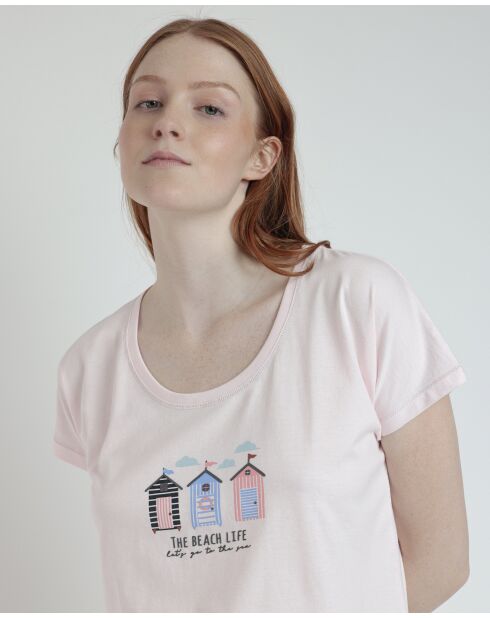 Pyjama mit kurzen Ärmeln im Strandstil in Rosa