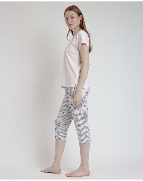 Pyjama mit kurzen Ärmeln im Strandstil in Rosa