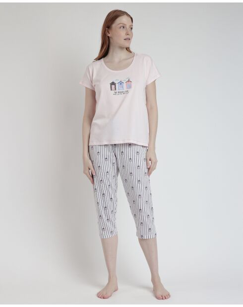Pyjama mit kurzen Ärmeln im Strandstil in Rosa