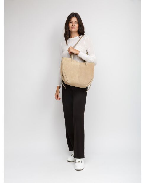 GM1592 beigegraue Ledertasche - 40 x 30 x 10 cm