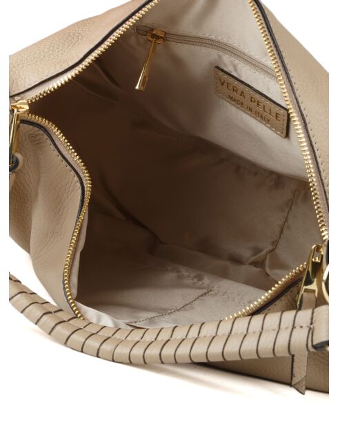 Sac GM1608 en cuir  beige grisé - 34x24x7cm