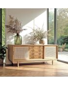 Mueble de TV Mindi de madera y ratán natural