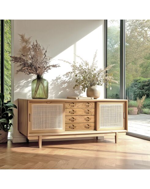 Mueble de TV Mindi de madera y ratán natural