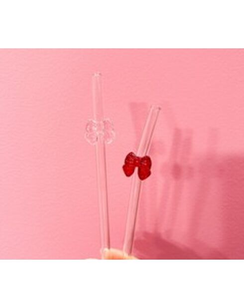 Glazen rietje met rode strik - 20 cm