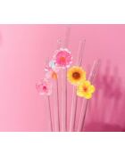 Pajita de cristal con forma de flor rosa, 20 cm