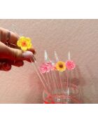 Strohhalm aus Glas mit gelber Blume, 20 cm