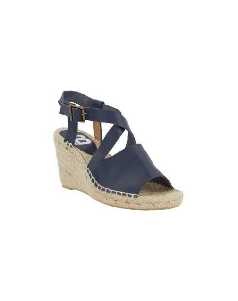 Marineblauwe leren espadrille