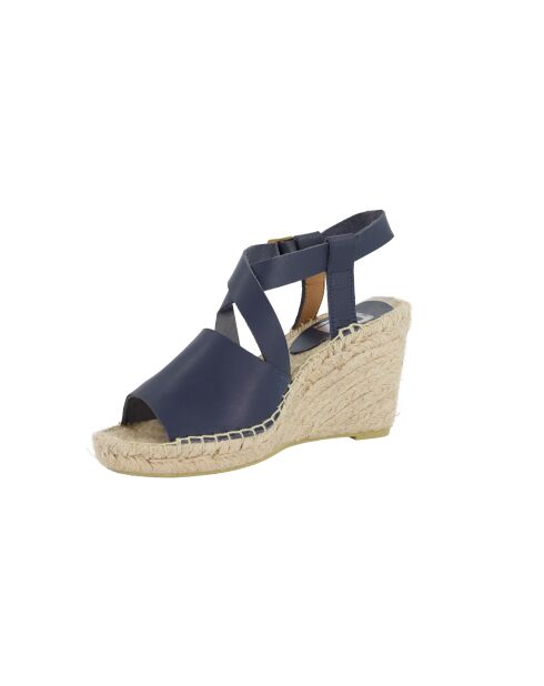 Marineblauwe leren espadrille