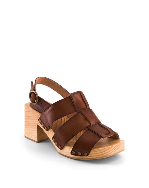 Sandali con zoccolo in pelle color cioccolato