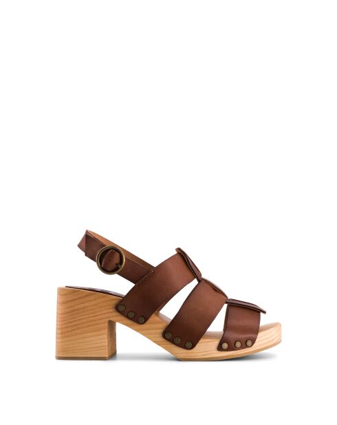 Sandali con zoccolo in pelle color cioccolato