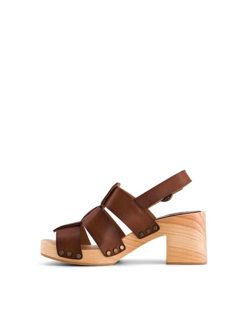 Sandali con zoccolo in pelle color cioccolato