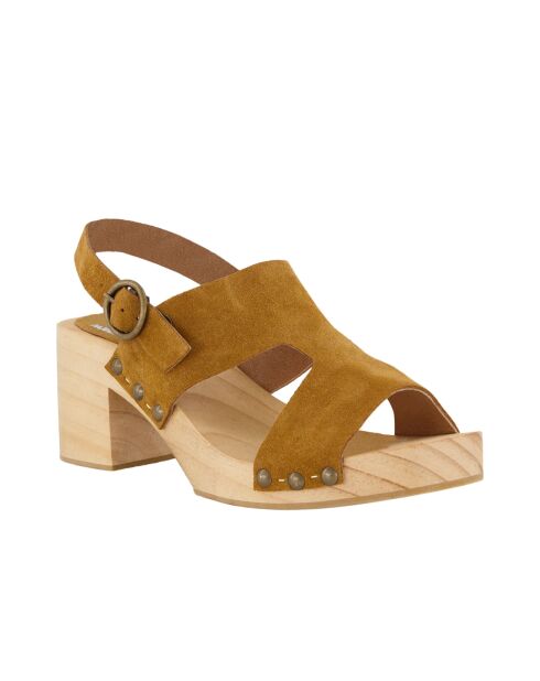 Sandales sabot en velours de cuir Vanya camel
