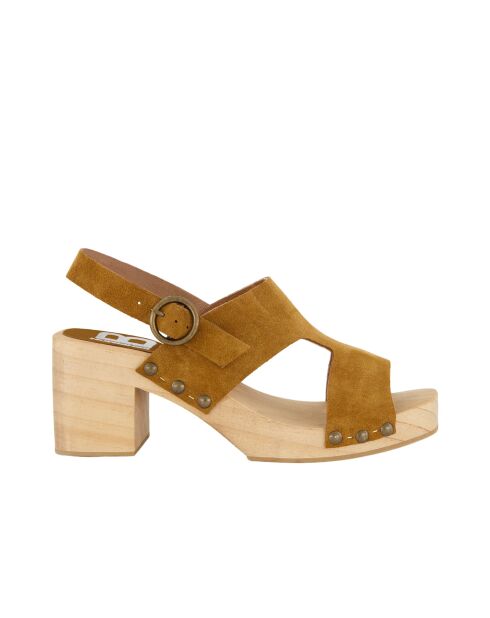 Sandales sabot en velours de cuir Vanya camel