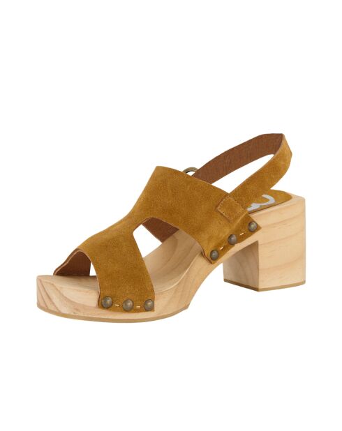 Sandales sabot en velours de cuir Vanya camel