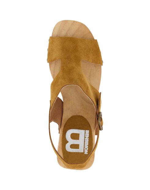 Sandales sabot en velours de cuir Vanya camel