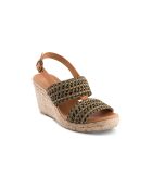 Khakifarbene Espadrilles aus geflochtenem Leder mit Keilabsatz