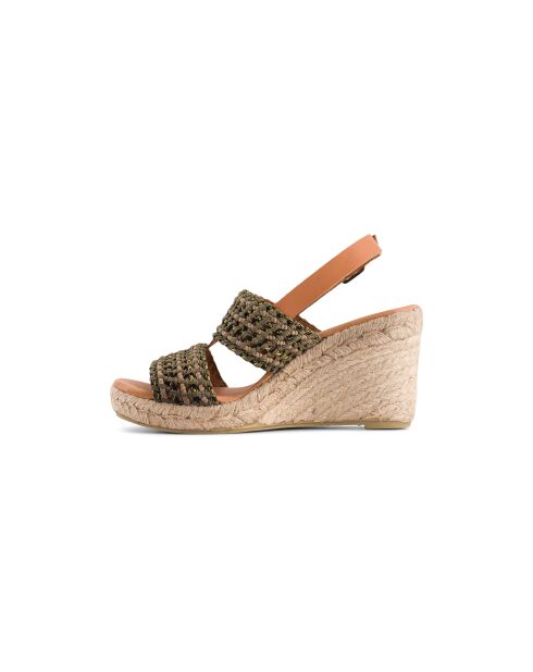 Khakifarbene Espadrilles aus geflochtenem Leder mit Keilabsatz
